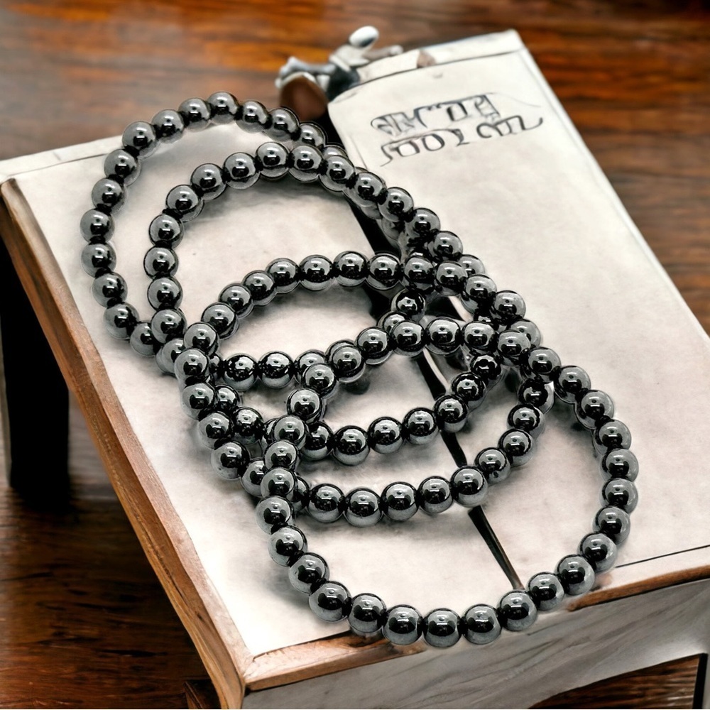 Terahertz Stone 6mm Hand Beaded Healing Bracelet Unisex